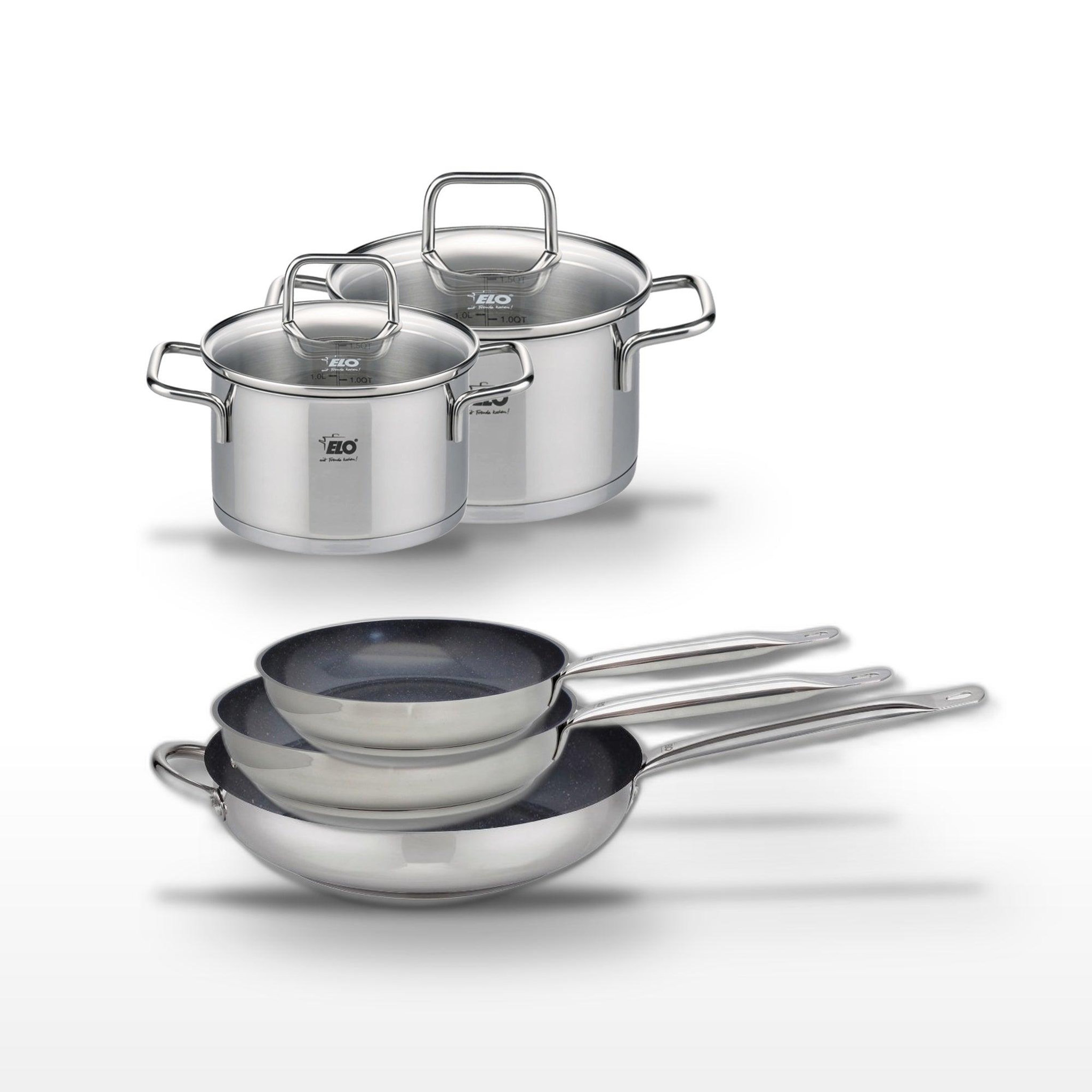 ELO Lot de 3 poêles 24/28/32cm elo profi therm platinum et 2 faitouts
