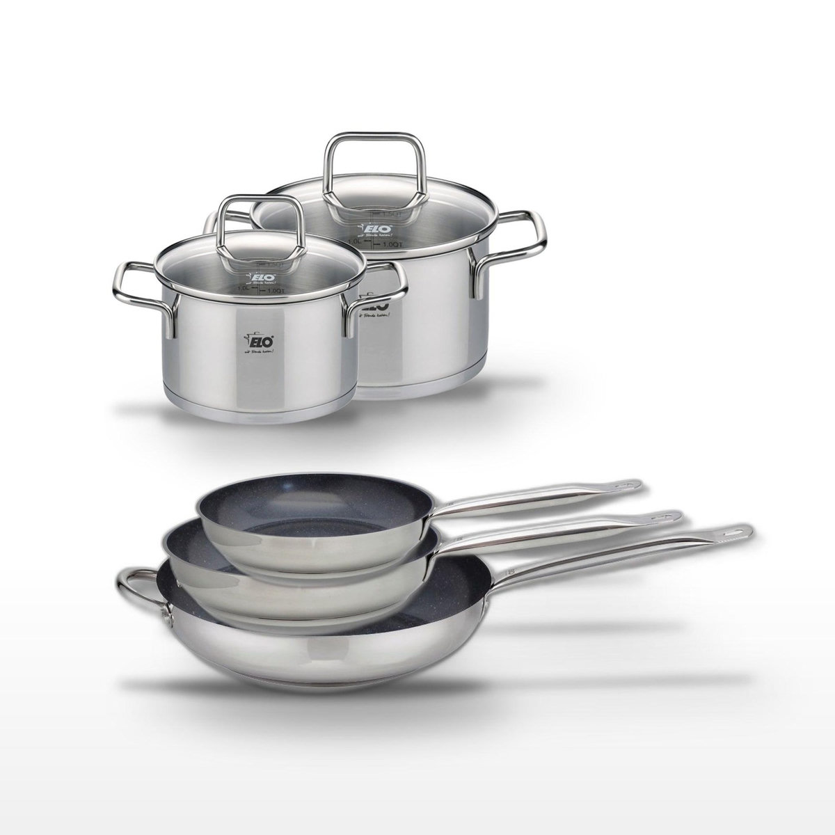 ELO Lot de 3 Poêles 24/28/32cm Elo Profi Therm Platinum et 2 Faitouts