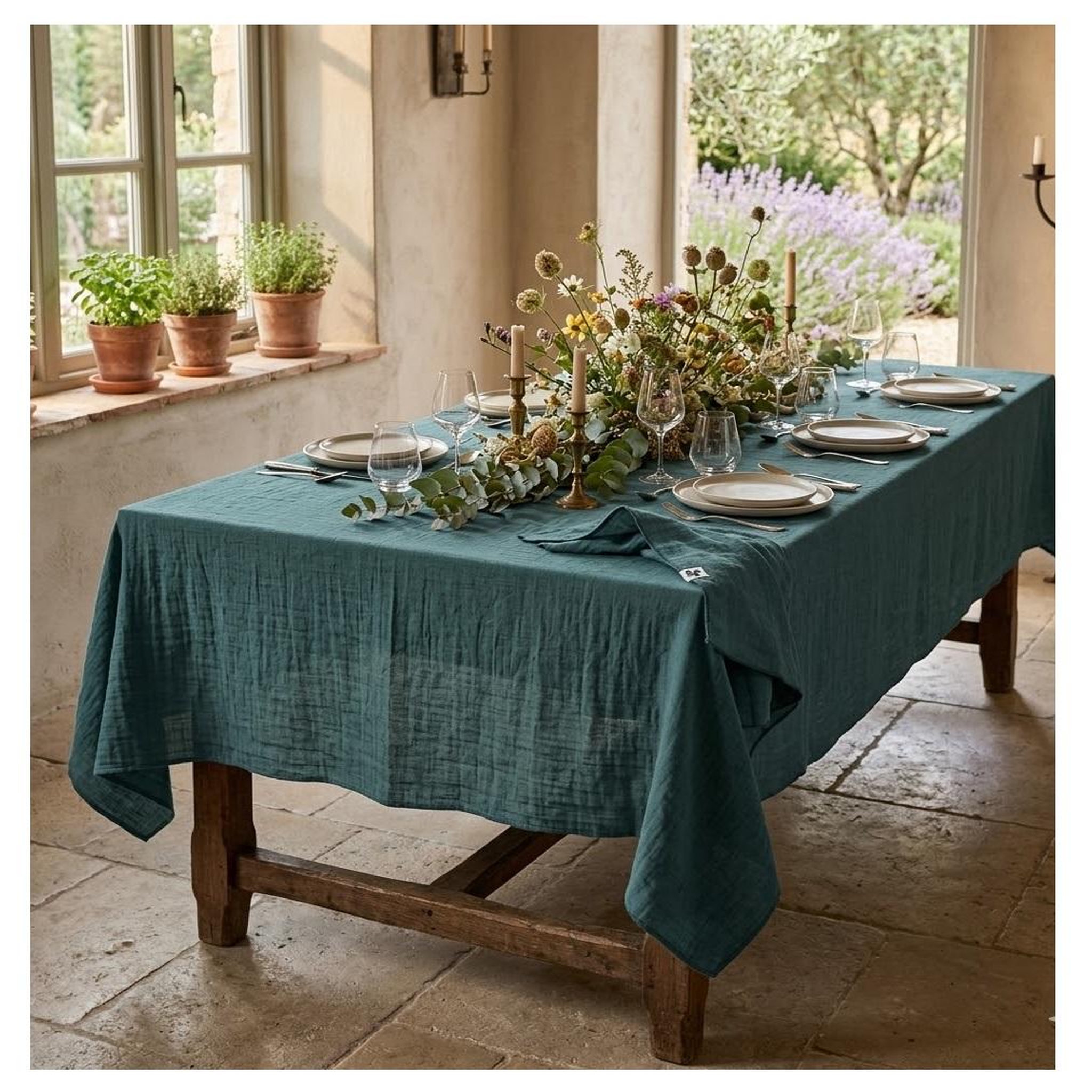 Voir la diapositive 2 : Eden Nappe rectangle en gaze de coton gaia