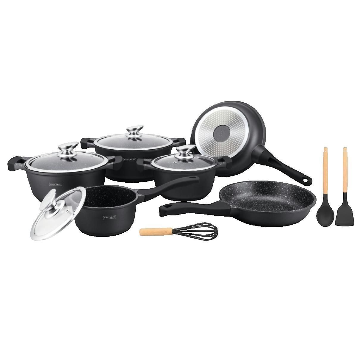 Royalty Line Batterie de cuisine Royalty Line 13 pièces revêtement marbre noir