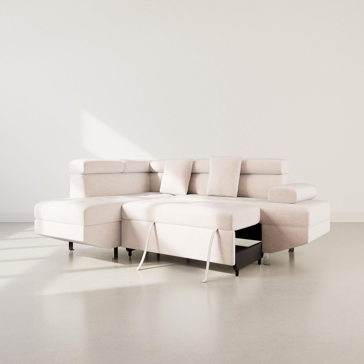 BEST MOBILIER Margaux - canapé d'angle gauche 5 places convertible avec coffre et têtières réglables en velours texturé