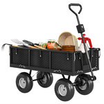 OUTSUNNY Chariot de jardin en acier - chariot de transport - côtés amovibles, poignée rotative - max. 300 Kg - noir