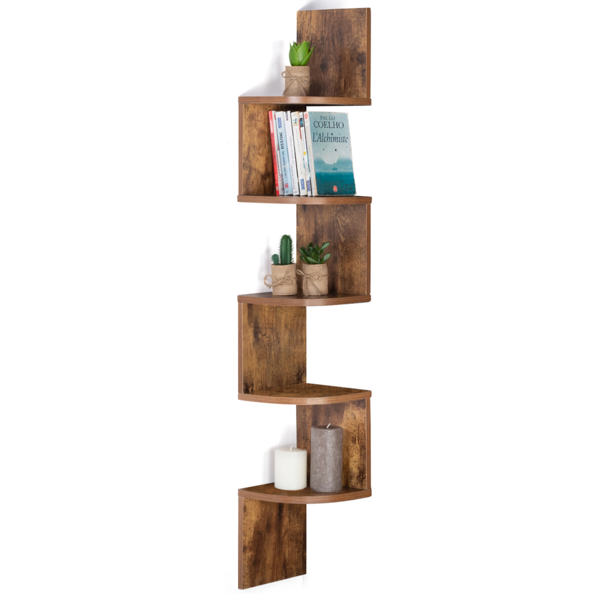 ID MARKET Etagère murale d'angle ISA 5 niveaux façon bois vieilli