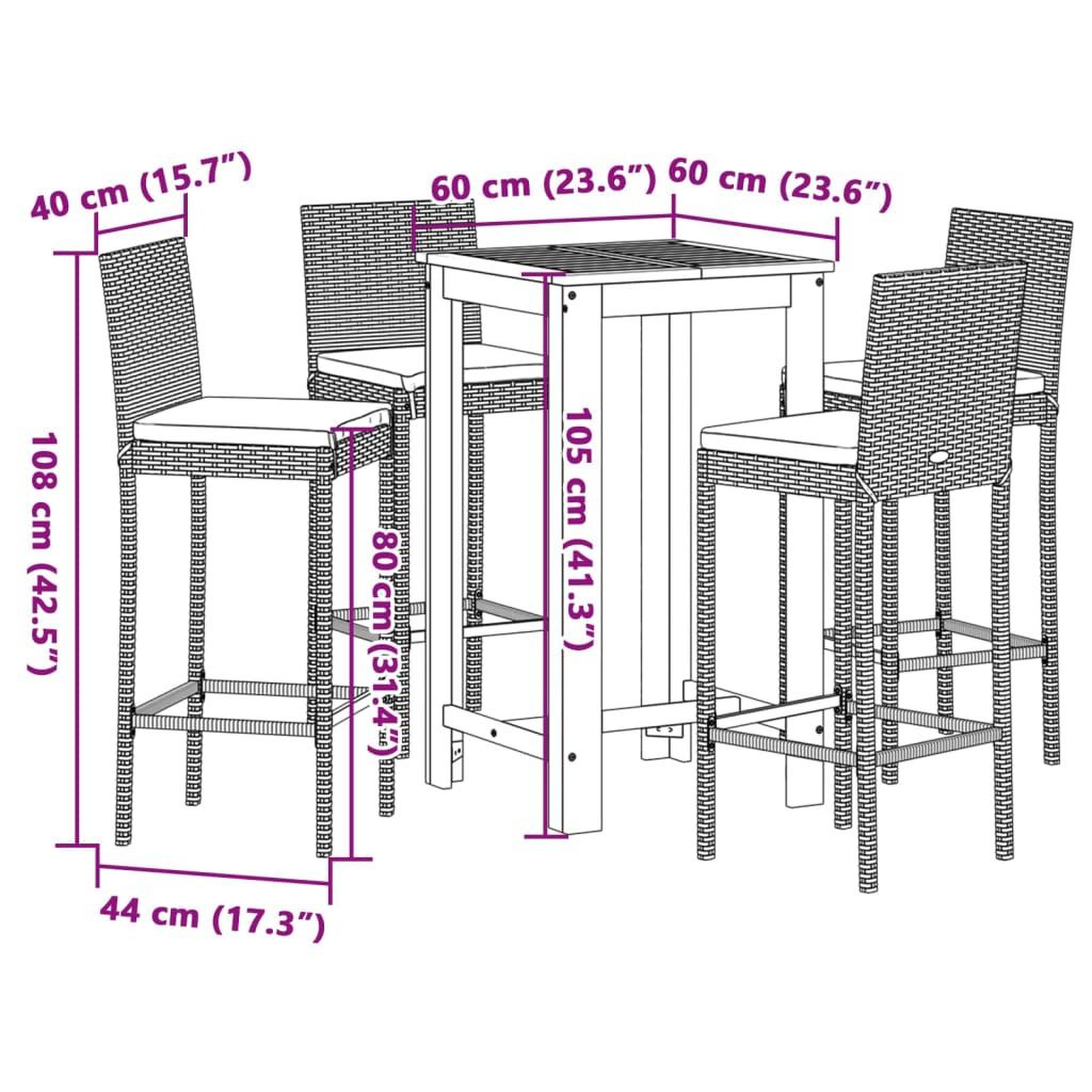 Voir la diapositive 6 : VIDAXL Ensemble de bar de jardin 5 pcs noir bois massif acacia rotin