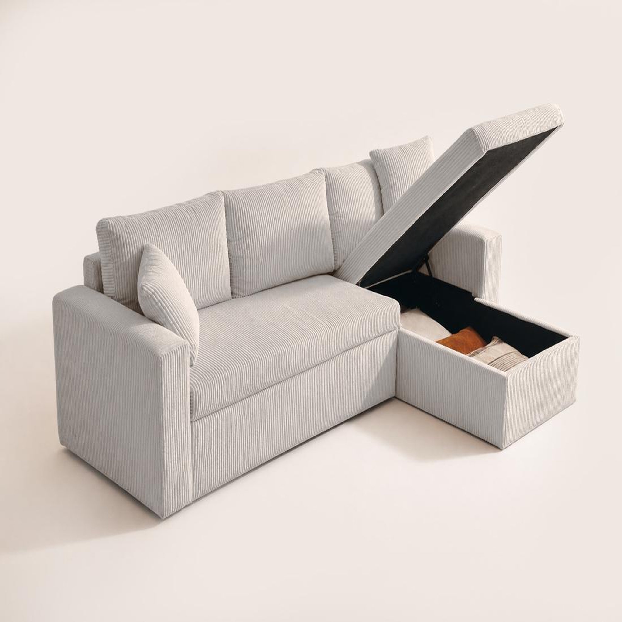 Voir la diapositive 6 : BEST MOBILIER Cyrus - canapé d'angle réversible 4 places - convertible avec coffre - en velours côtelé