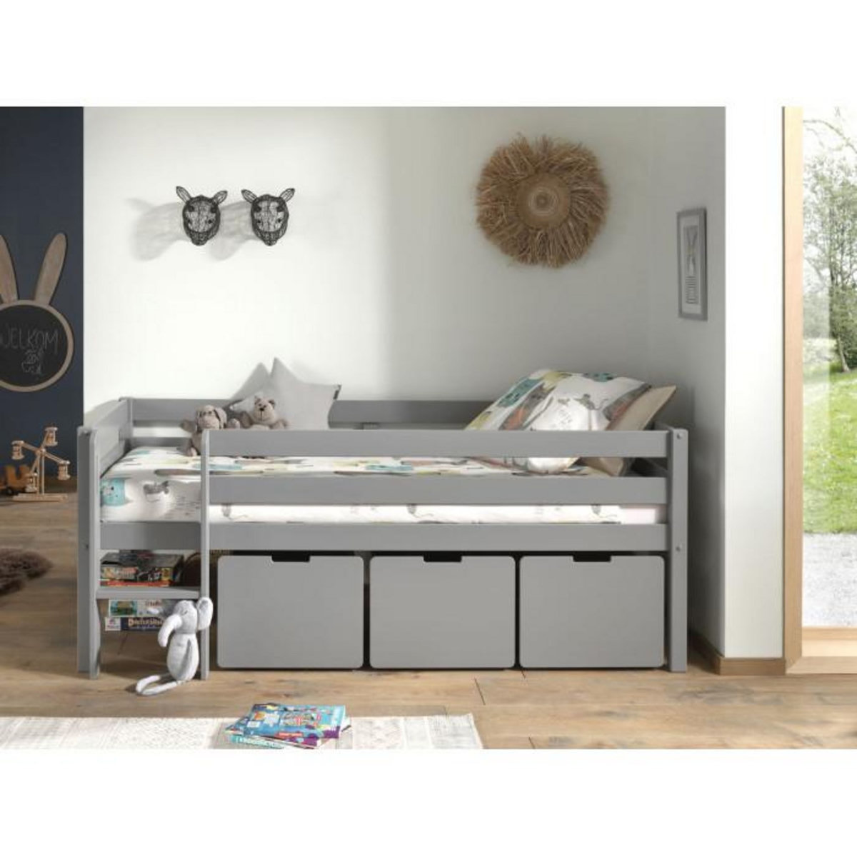 Paris Prix Pack - Lit Enfant Surélevé & 3 Tiroirs  Pino  Gris