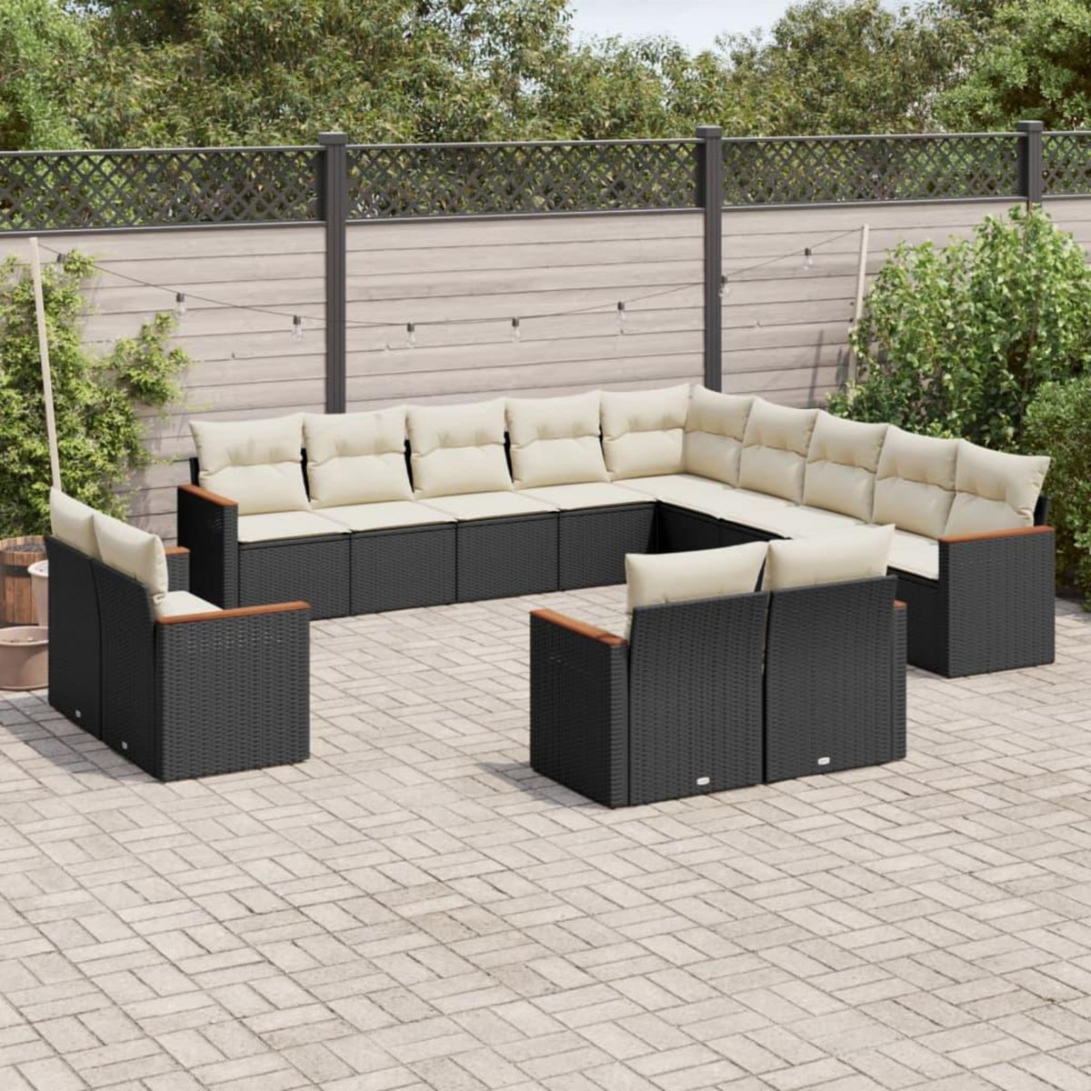 VIDAXL Salon de jardin avec coussins 13 pcs noir resine tressee