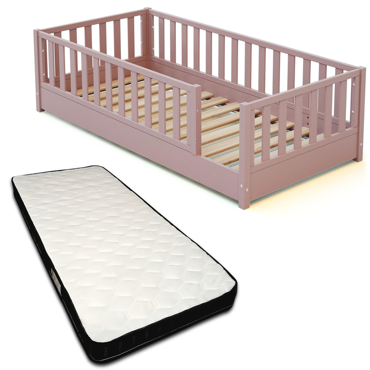 JURABABY Lit au sol enfant en bois SONHO avec matelas - 90x190