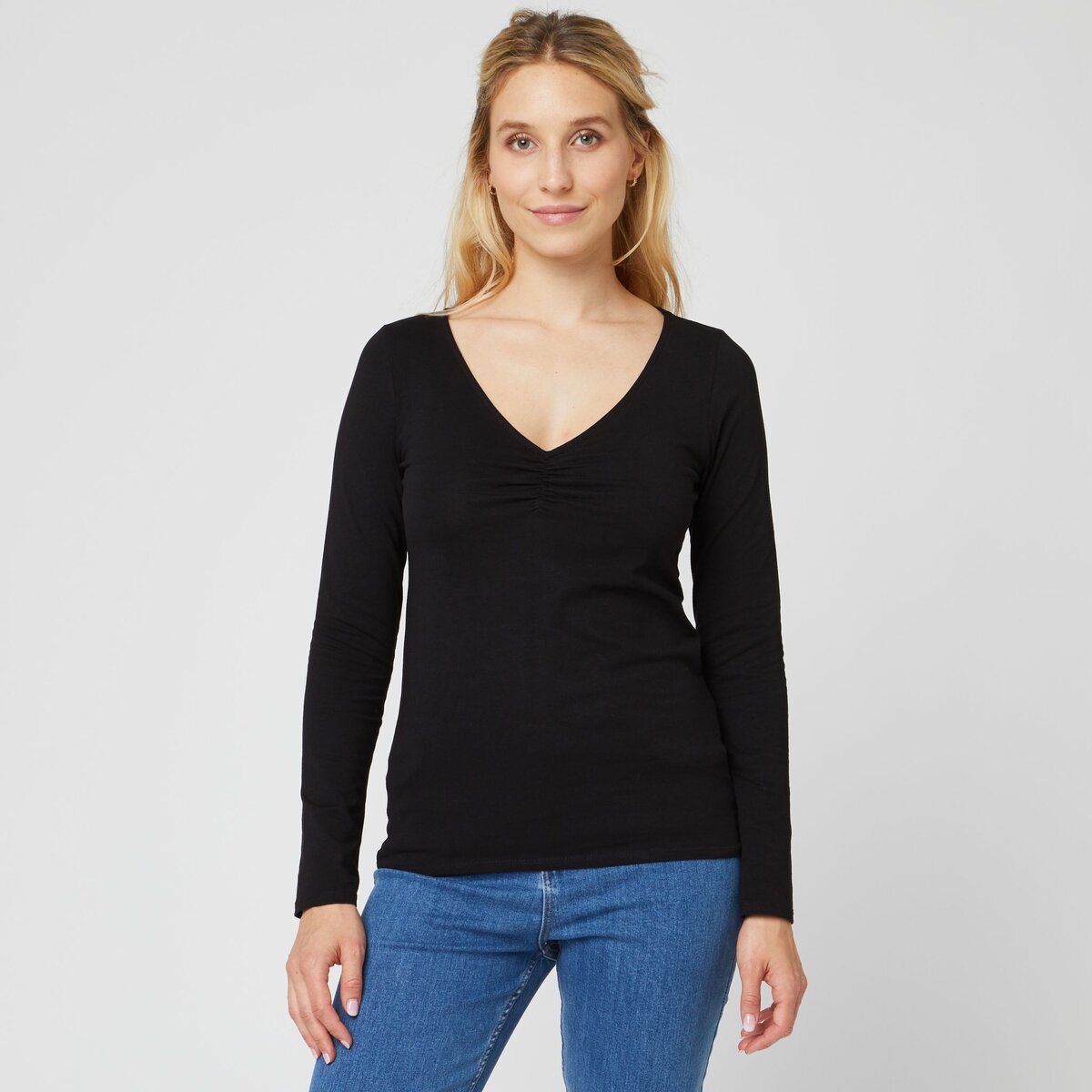 Tee-shirt manches longues col en V femme