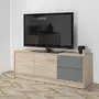 VS VENTA-STOCK Meuble TV Panama 2 tiroirs, 2 Portes, Couleur Bois et Gris, 136 cm (Largeur)