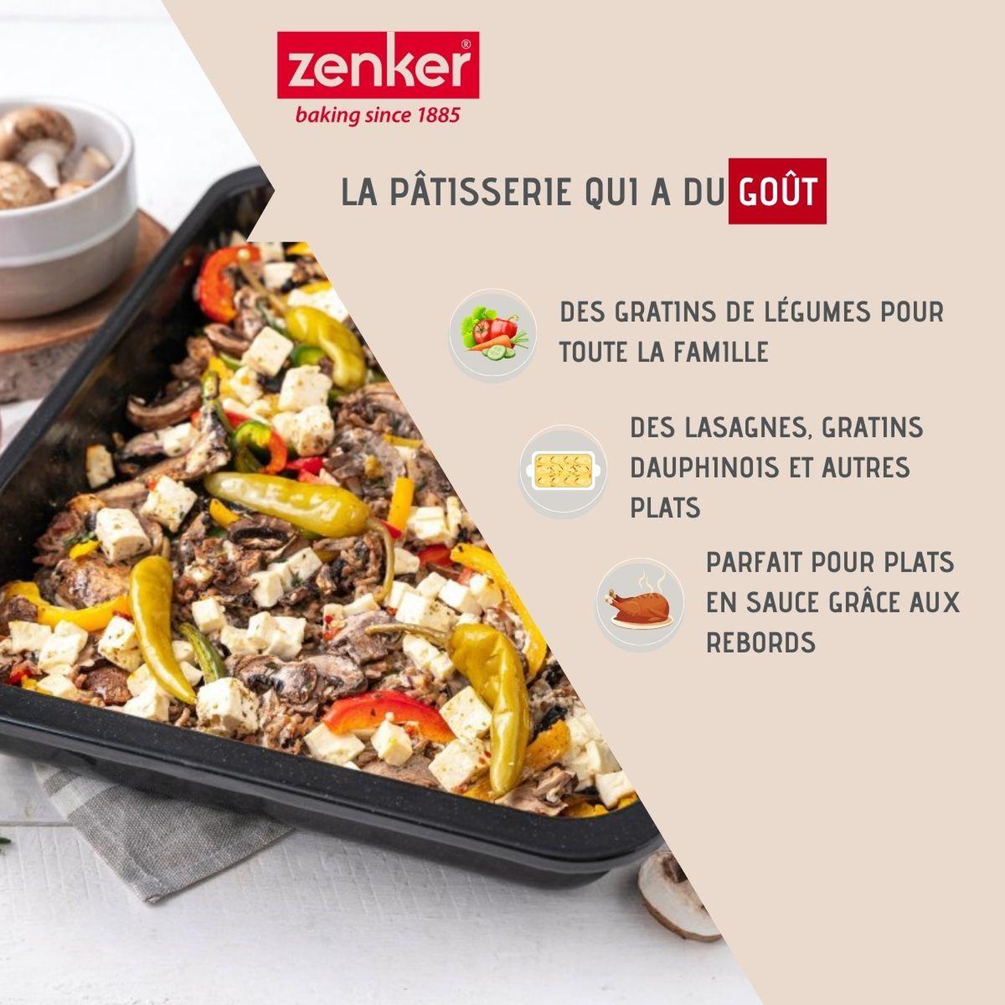Voir la diapositive 2 : ZENKER Plat à four xxl rectangle 40 x 29 cm en acier émaillé zenker spécial cooking