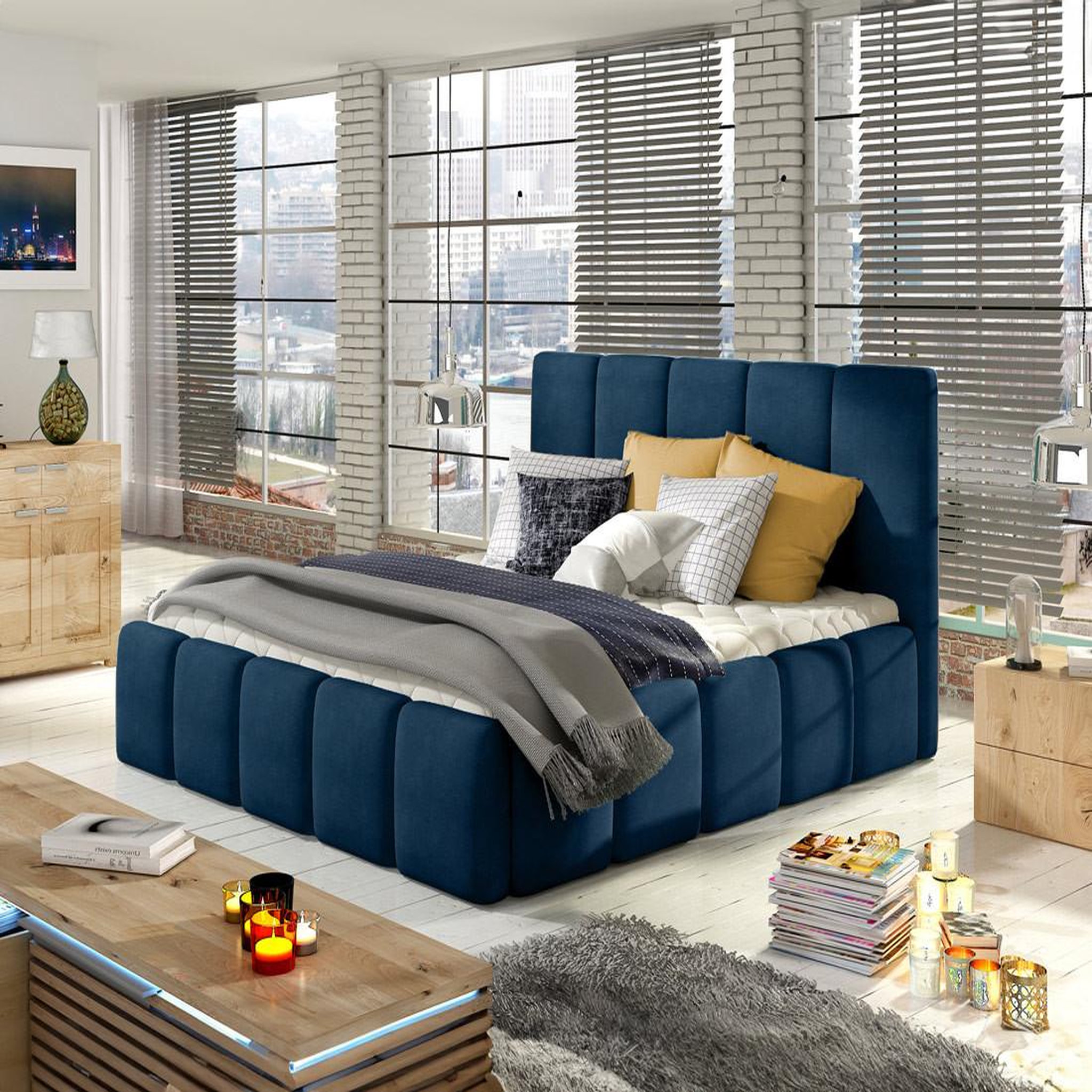 BEST MOBILIER Lucea - lit coffre - 140x200 - sommier inclus - en velours. Coloris disponibles : Vert, Marron, Gris, Bleu