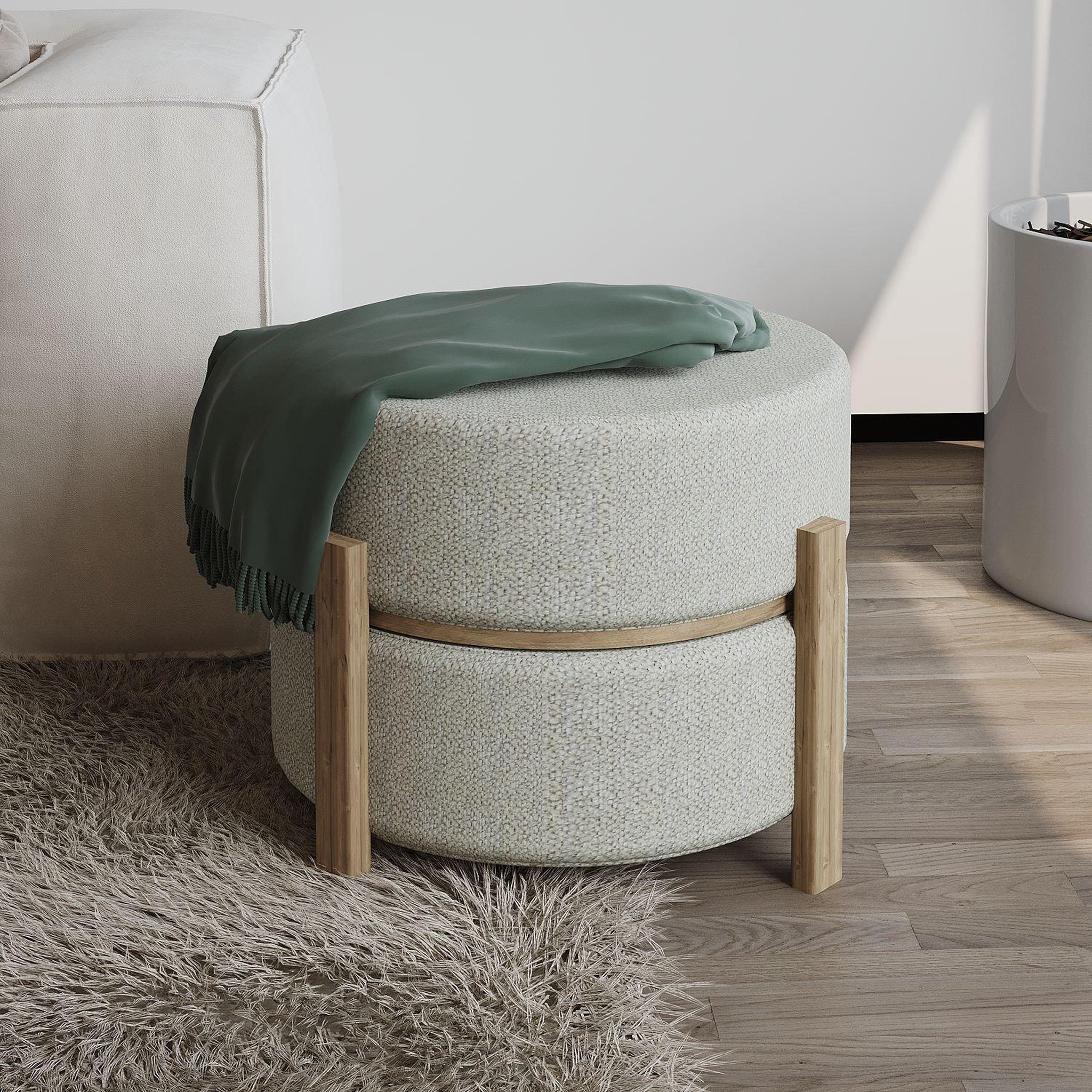 Voir la diapositive 3 : Habitat et Jardin Pouf en bois  Clone  - 47 x 48 x 45 cm - Beige