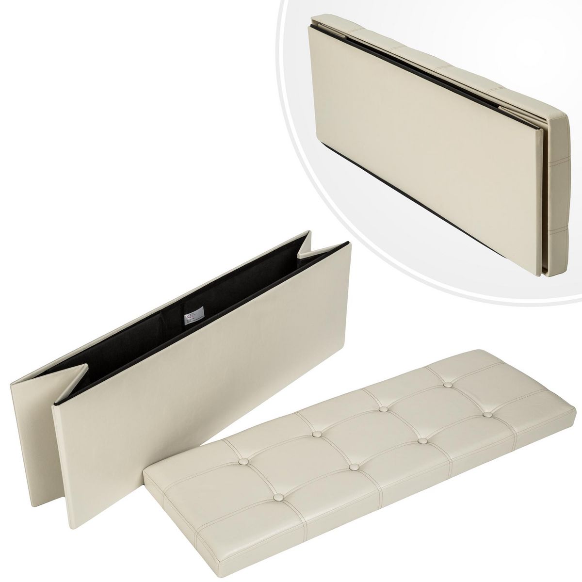 tectake Pouf avec espace de rangement pliable beige