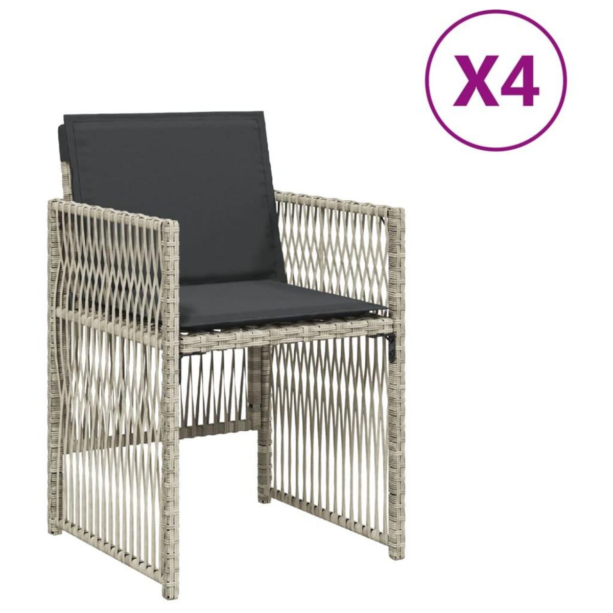 VIDAXL Chaises de jardin avec coussins lot de 4 gris clair poly rotin