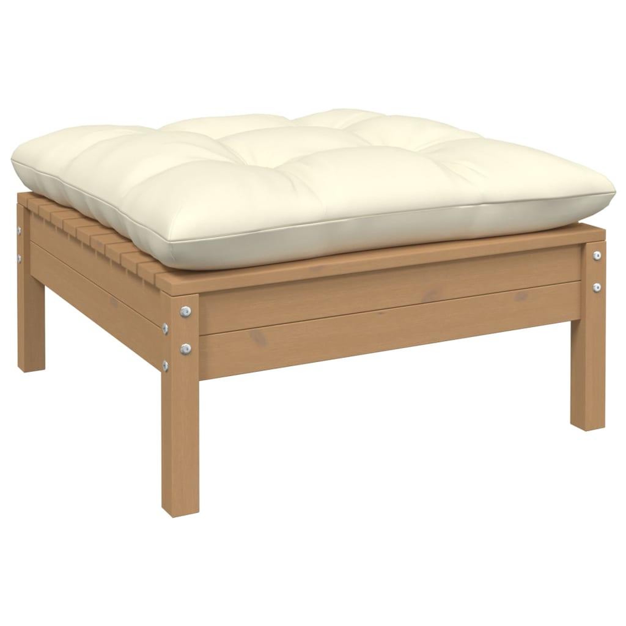 Voir la diapositive 2 : VIDAXL Canape 2 places de jardin et coussins creme bois de pin solide