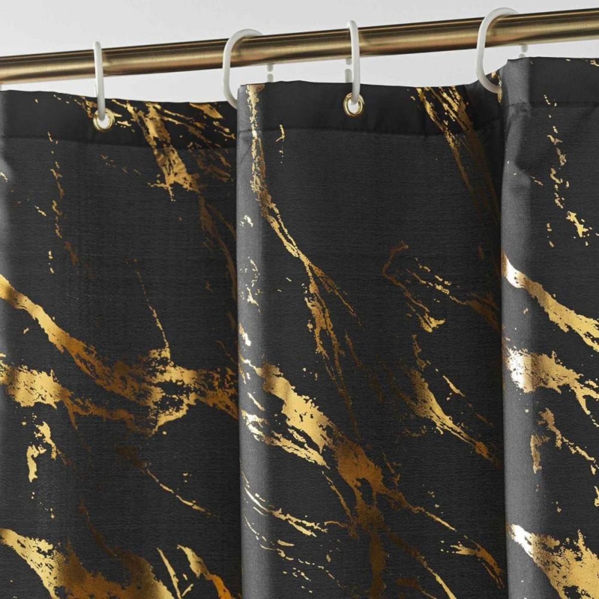 Douceur d'Intérieur Rideau de douche 180x200 AQUAMARBRE Noir avec 12 anneaux