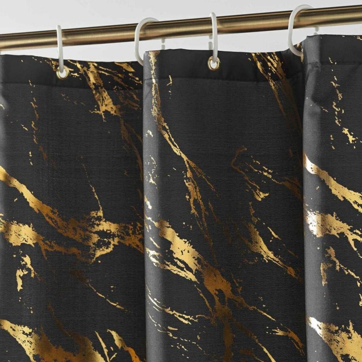 Douceur d'Intérieur Rideau de douche 180x200 AQUAMARBRE Noir avec 12 anneaux