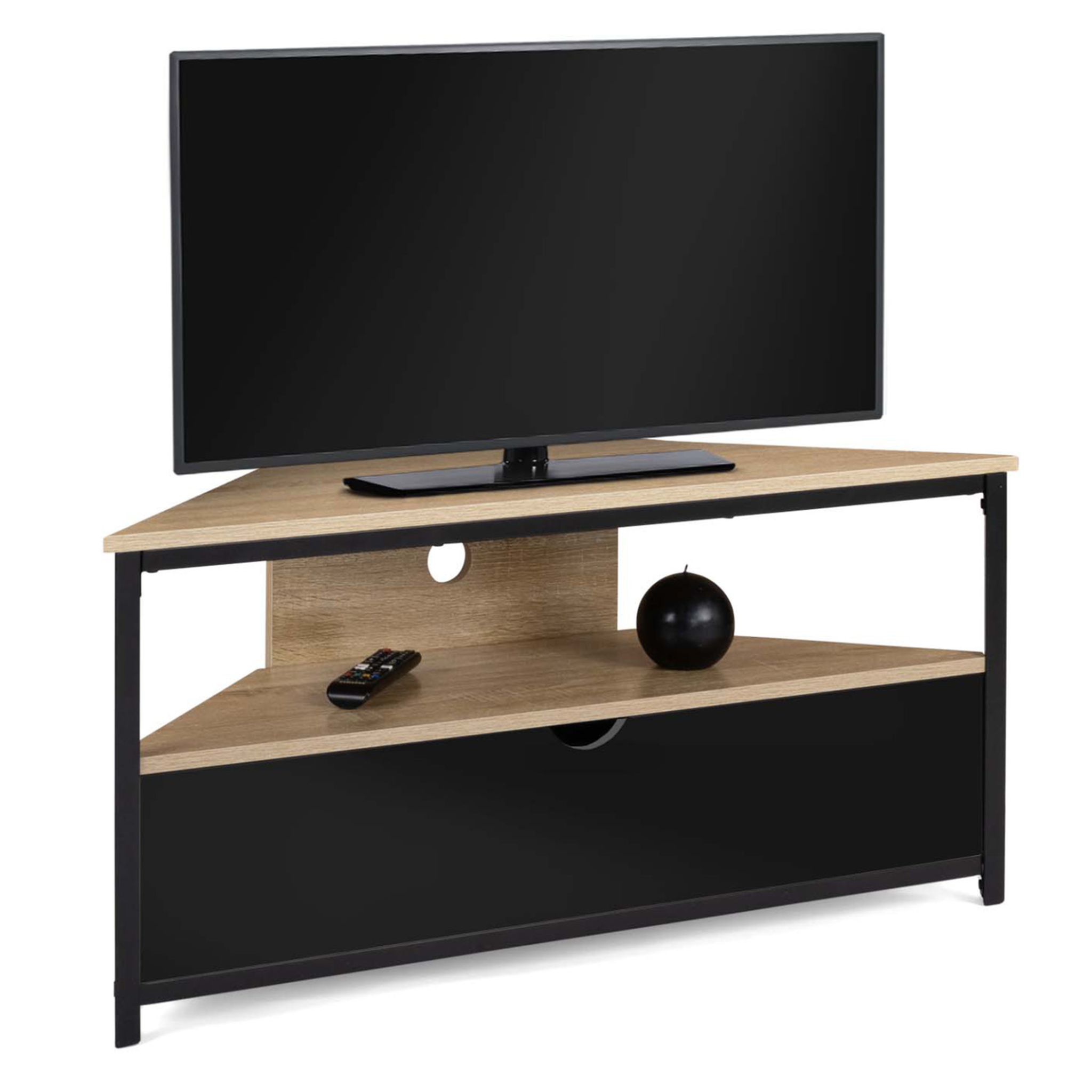 ID MARKET Meuble tv 100 cm d'angle boston avec placard noir design industriel