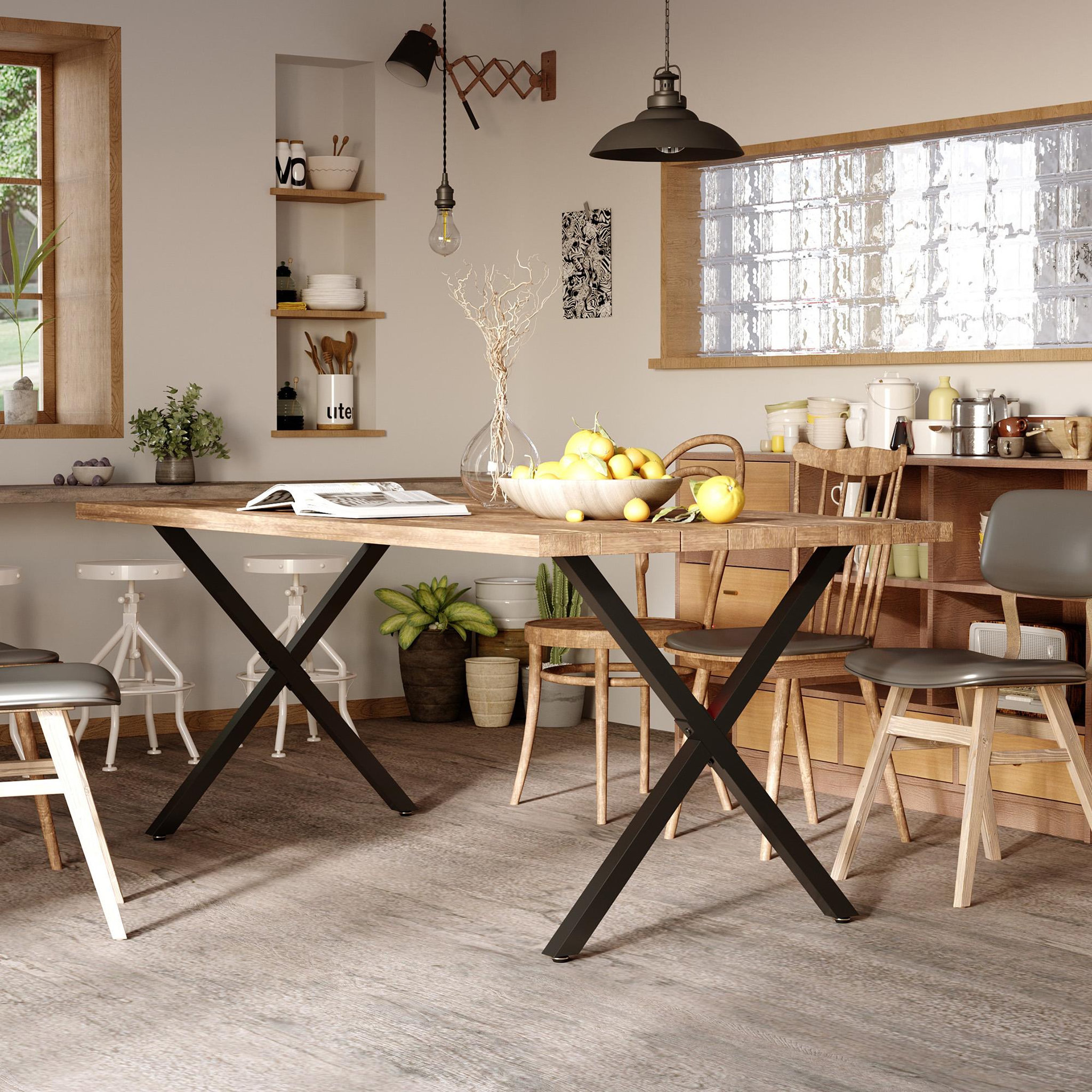 Voir la diapositive 2 : HOMCOM Lot de 2 pieds de table design industriel en croix - piètement antidérapant - dim. 70L x 8l x 72H cm - acier époxy noir
