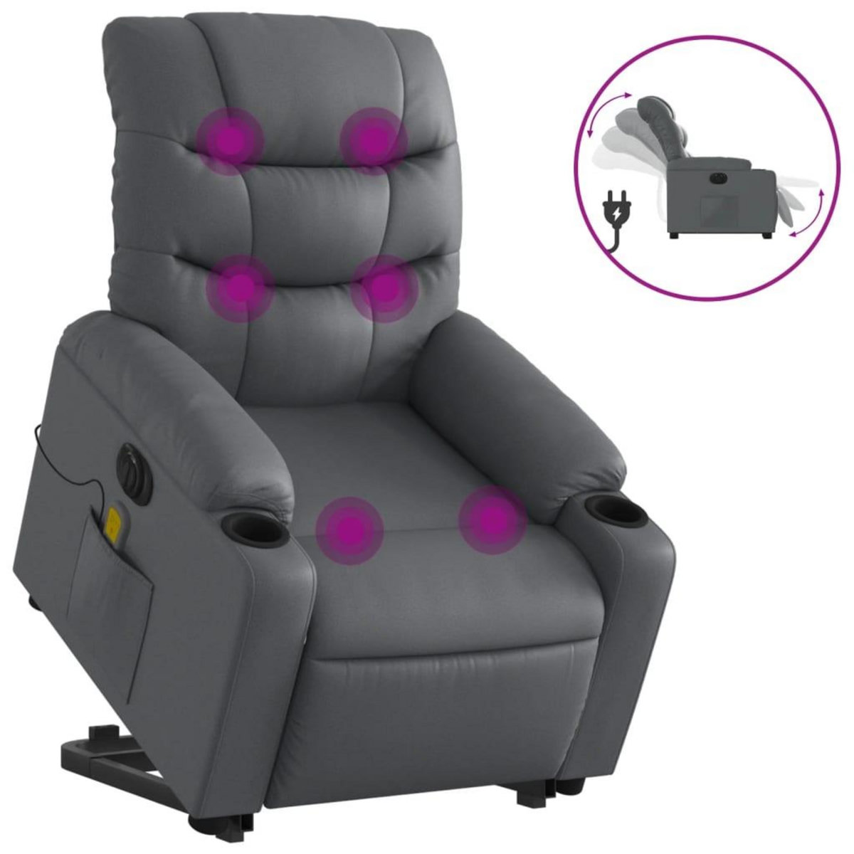 VIDAXL Fauteuil inclinable de massage electrique gris similicuir