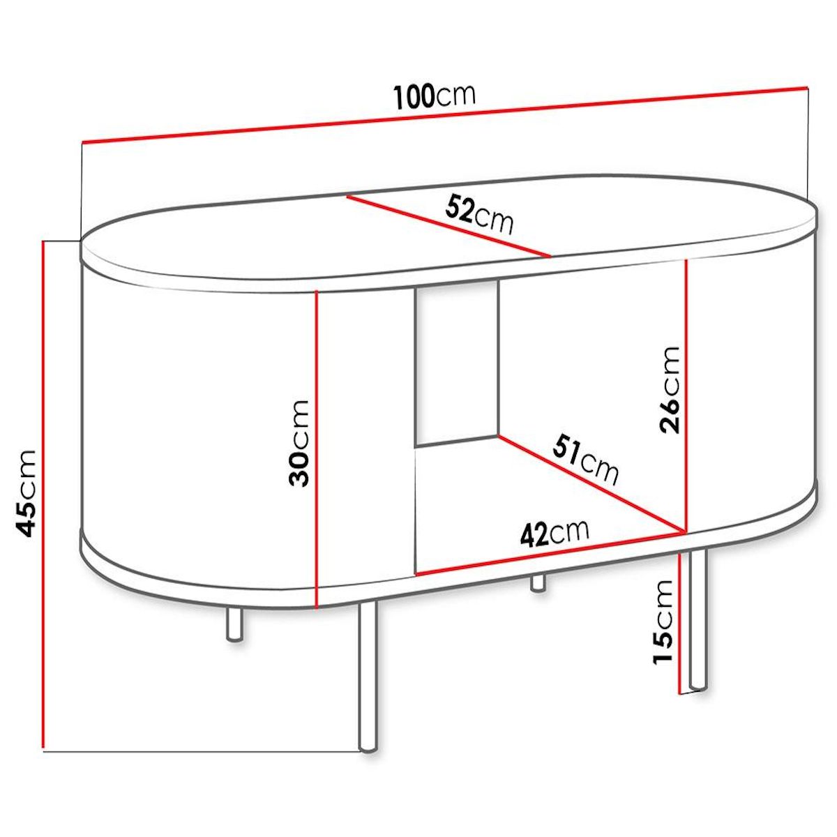 BEST MOBILIER Sansa - table basse 100 cm - 1 niche - plateau effet marbre