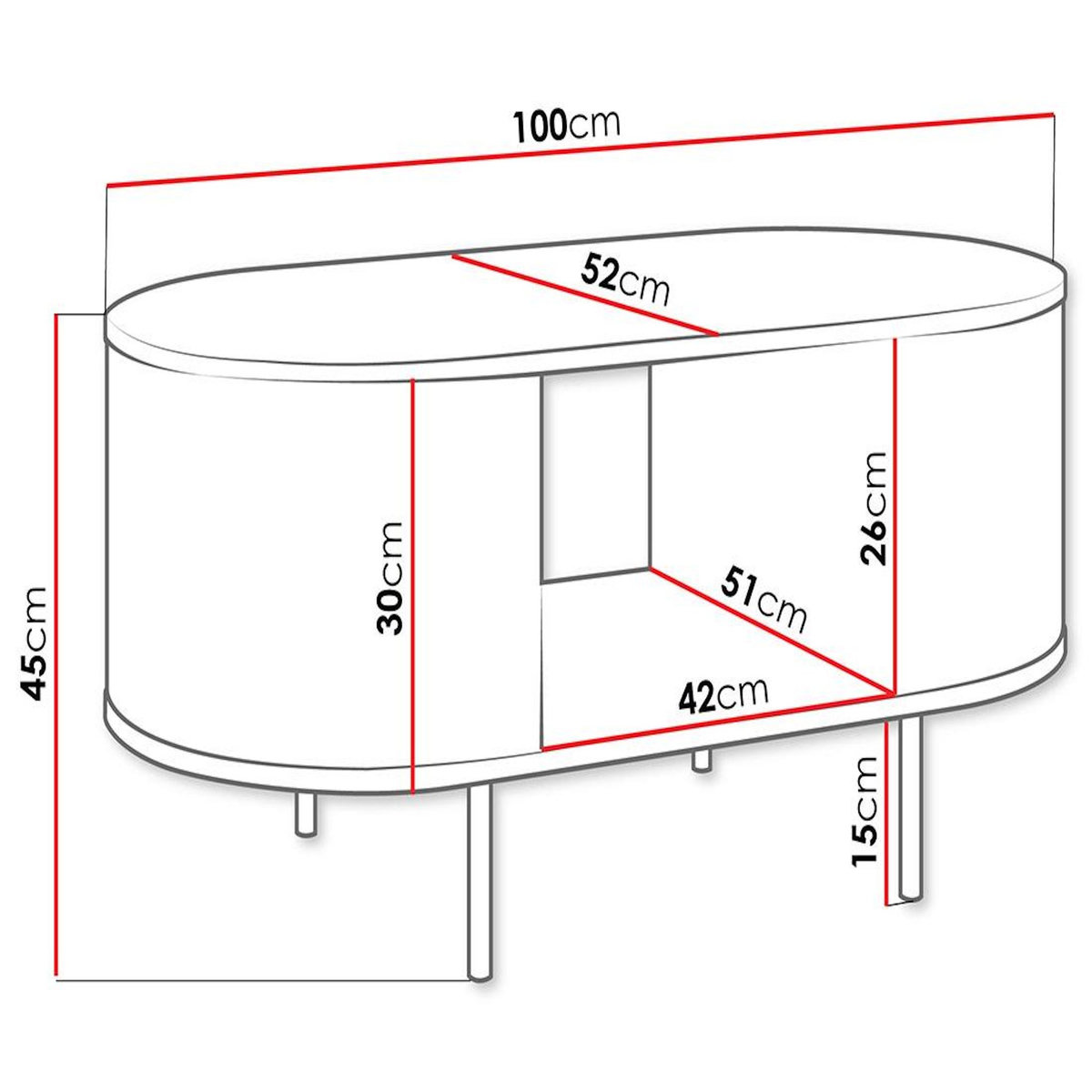 BEST MOBILIER Sansa - table basse 100 cm - 1 niche - plateau effet marbre