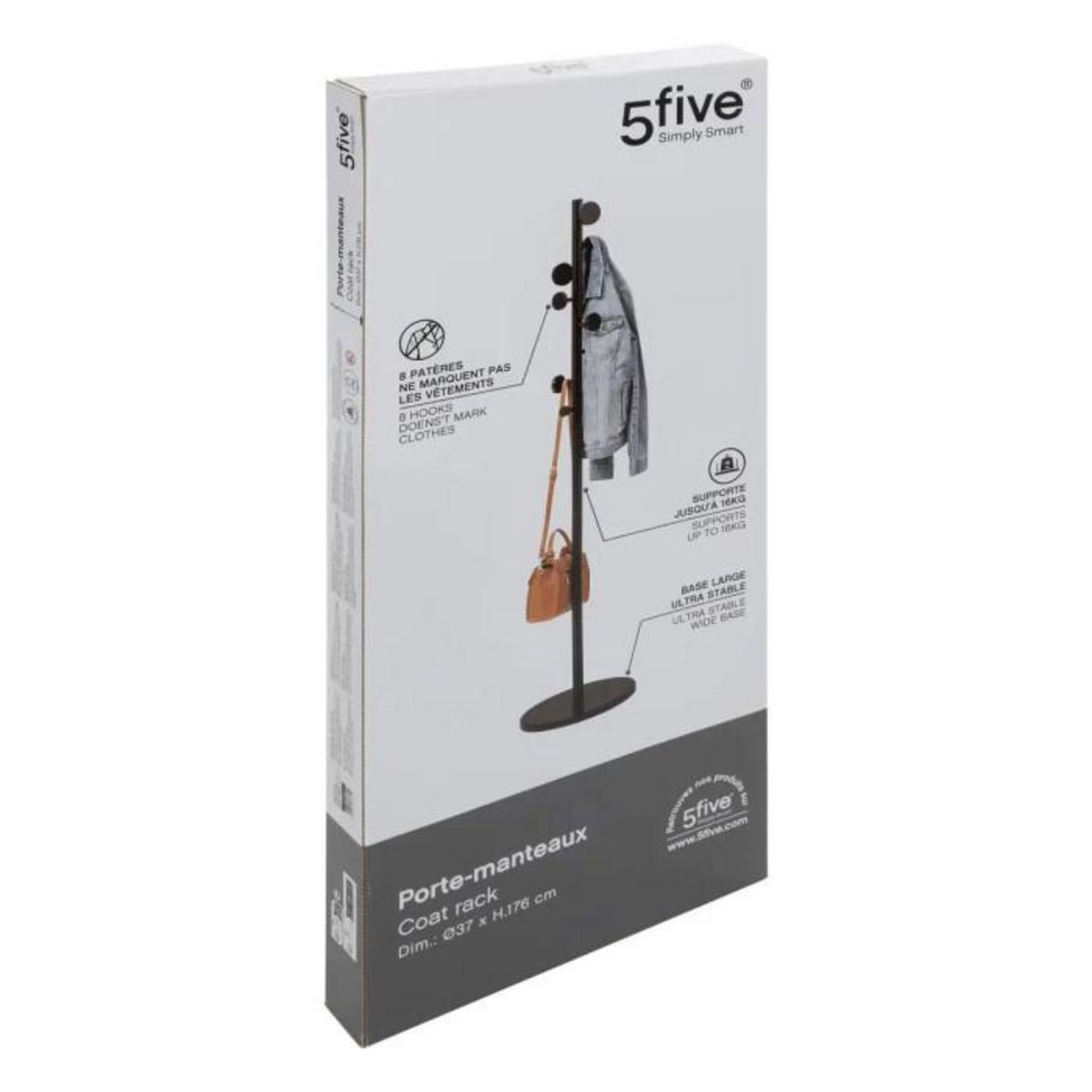 FIVE Porte-Manteaux 8 Crochets  Cercle  176cm Noir