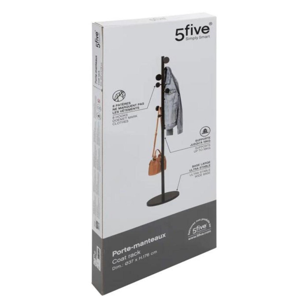 FIVE Porte-Manteaux 8 Crochets  Cercle  176cm Noir