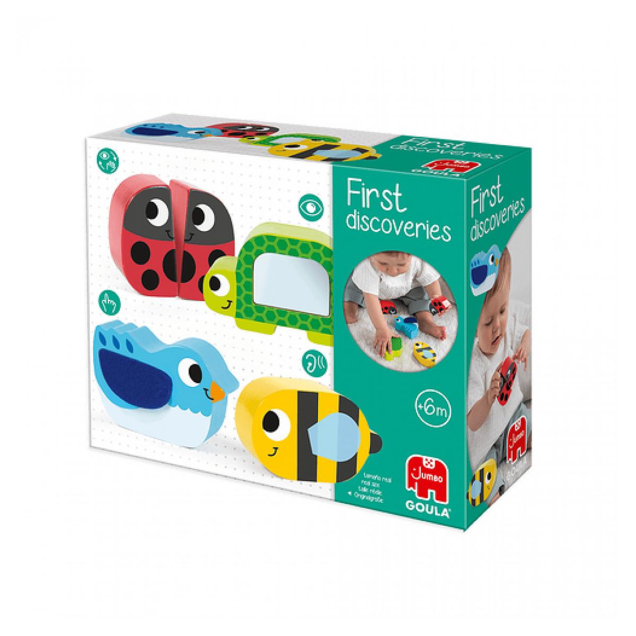 Voir la diapositive 2 : Goula First discoveries Quatre animaux en bois