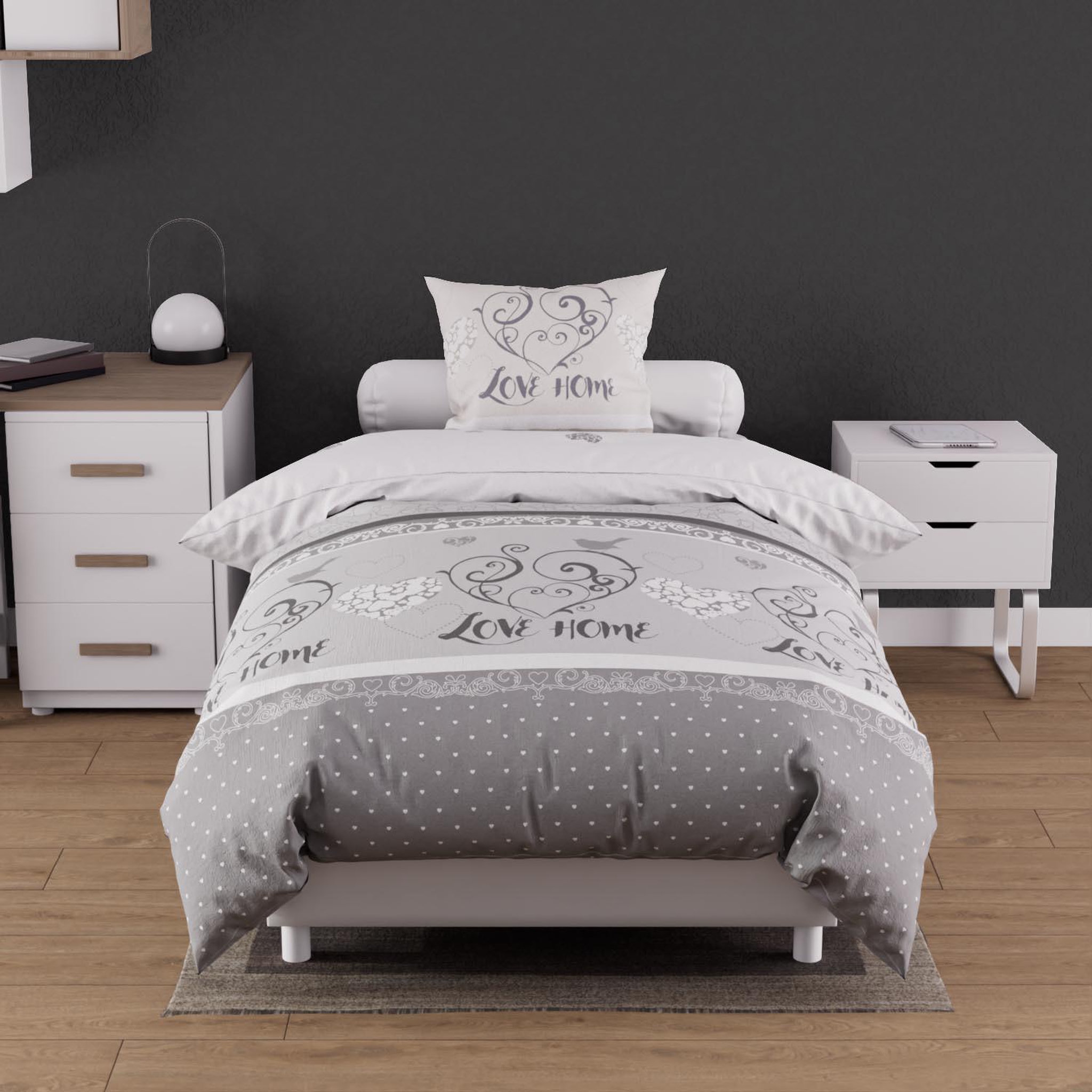 SOLEIL D'OCRE Parure housse de couette coton 57 fils valentine, par soleil d'ocre. Coloris disponibles : Gris