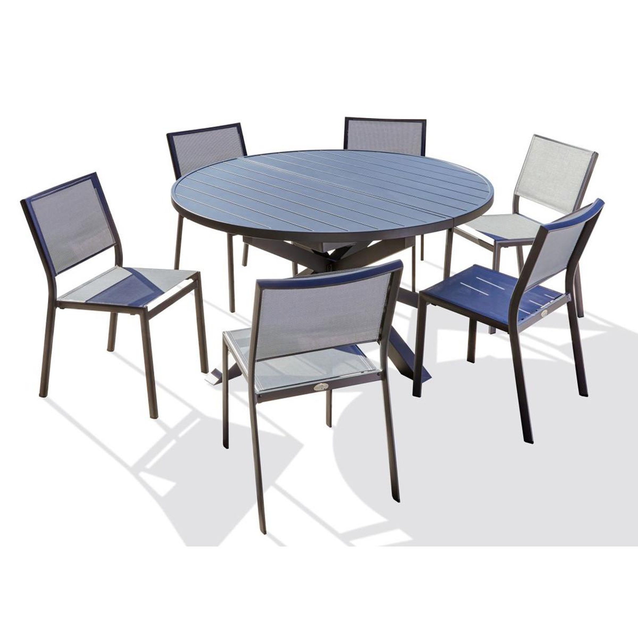 DCB GARDEN Ensemble Table de jardin Extensible & 6 Chaises  Pelosa  145-199cm Gris Anthracite