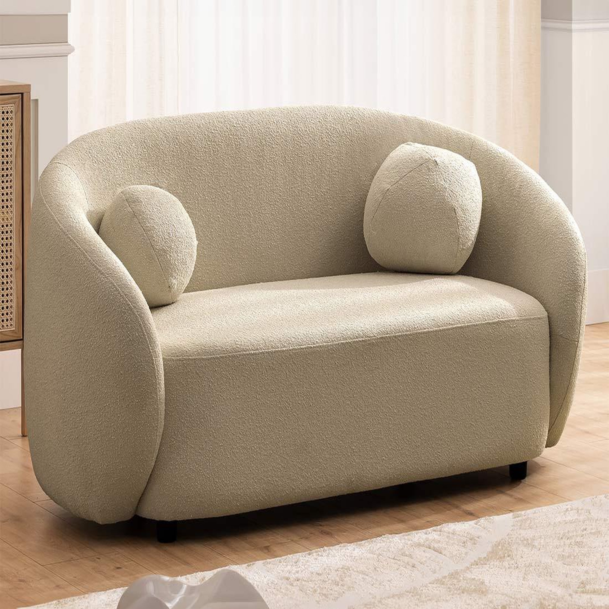 Voir la diapositive 4 : BEST MOBILIER Flore - canapé droit 2 places en tissu bouclette