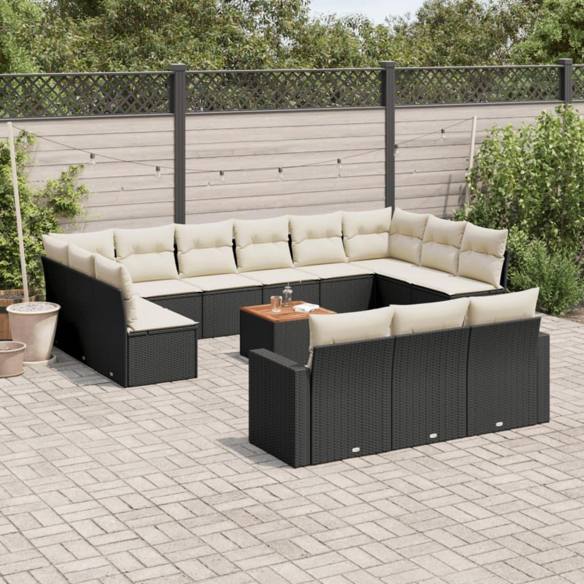 VIDAXL Salon de jardin avec coussins 14 pcs noir resine tressee
