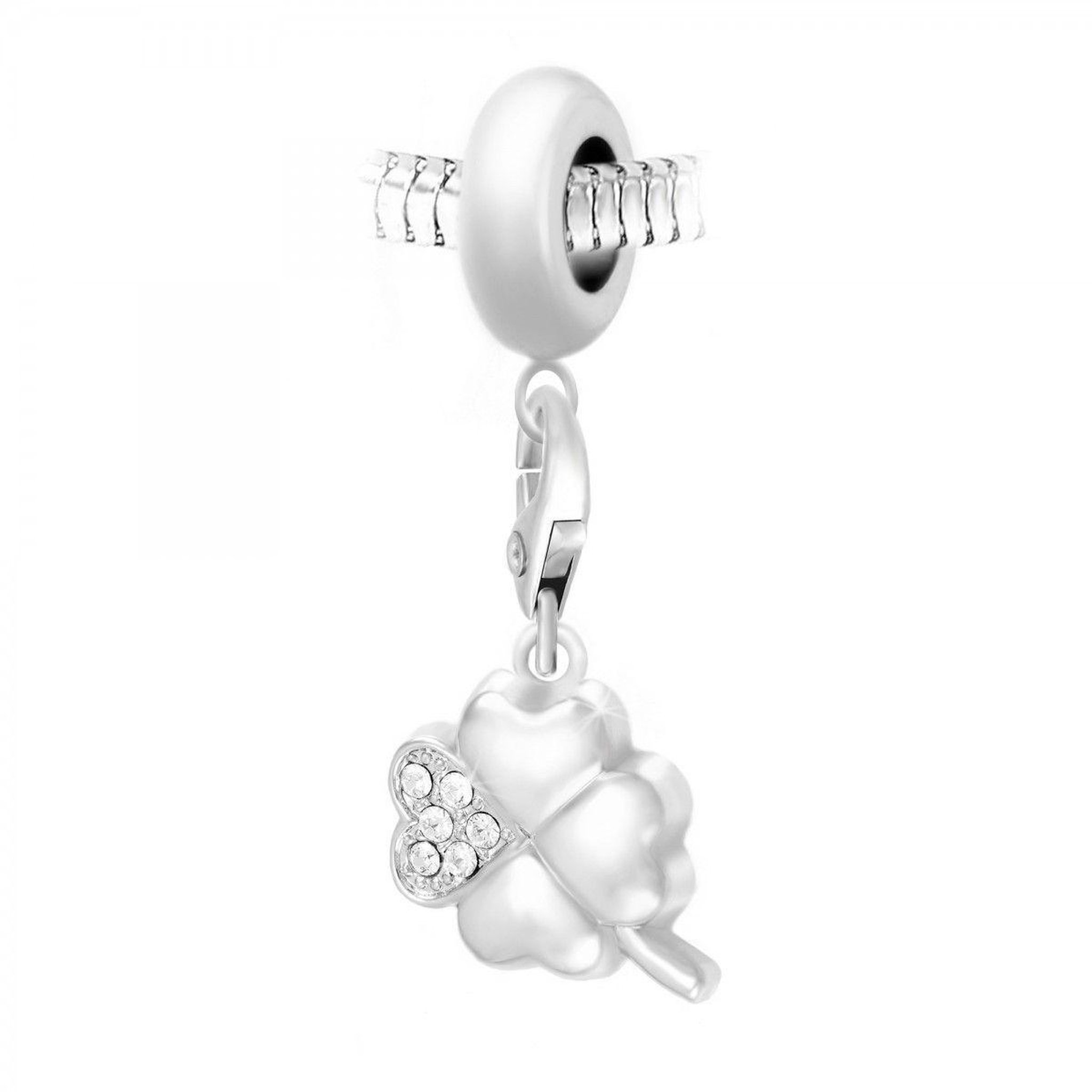 SC CRYSTAL Charm perle SC Crystal en acier avec pendentif trèfle orné de Cristaux scintillants