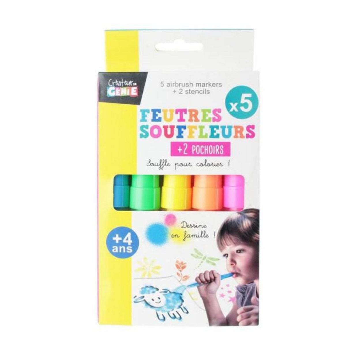 Paris Prix Lot de 5 Feutres Souffleurs  2 Pochoirs  15cm Multicolore