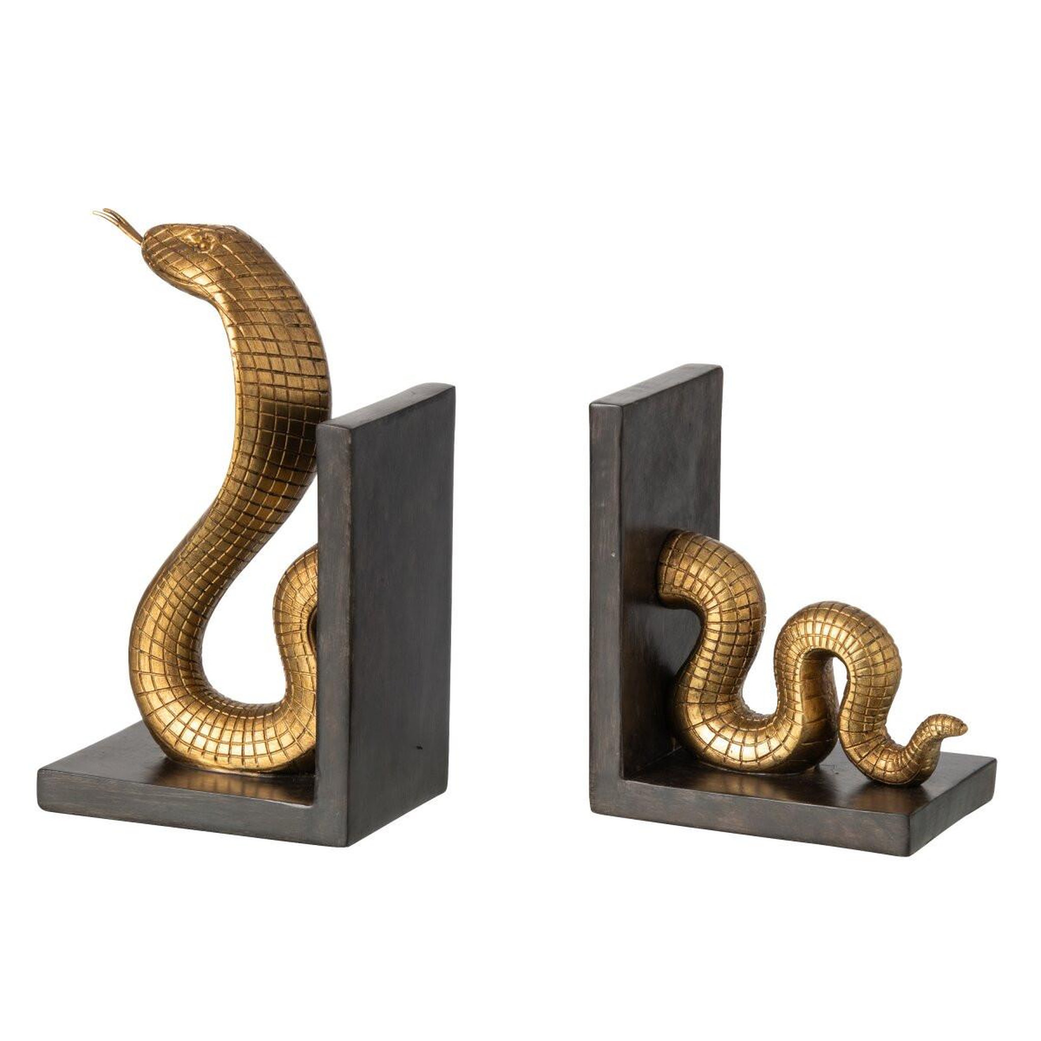 Voir la diapositive 2 : J-LINE Lot de 2 serre-livres  serpent  24cm doré & noir