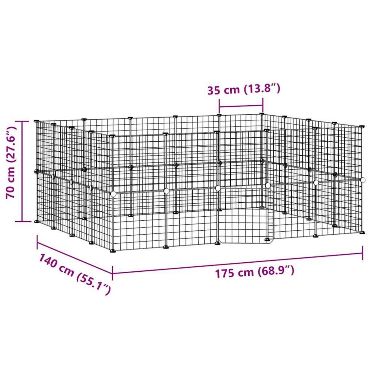 VIDAXL Cage animaux de compagnie a 36 panneaux et porte Noir 35x35 cm