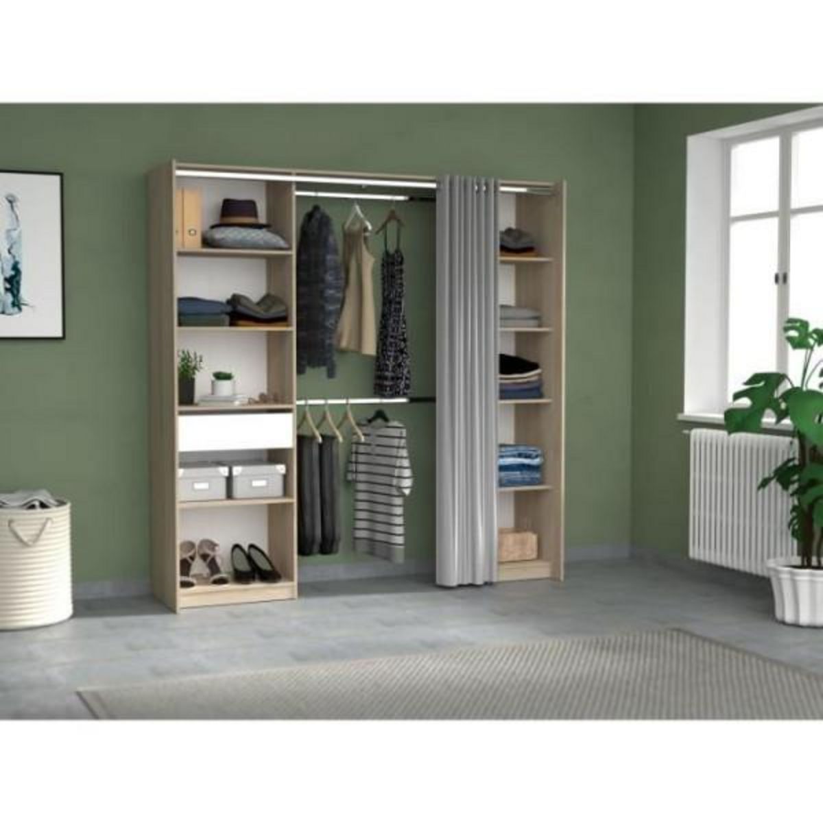 EKIPA EKIPA - Kit Dressing - 2 Colonnes - 1 tiroirs - 10 étageres - Décor Chene dakota blanc - 198 x 200,3 x 50 cm - GARANCE