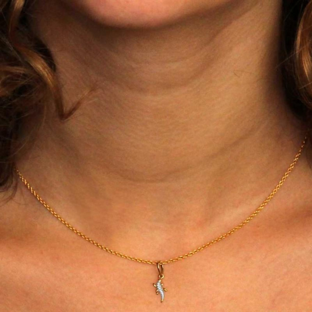 L'ATELIER D'AZUR Collier - Pendentif Or Bicolore Salamandre - Chaine Dorée