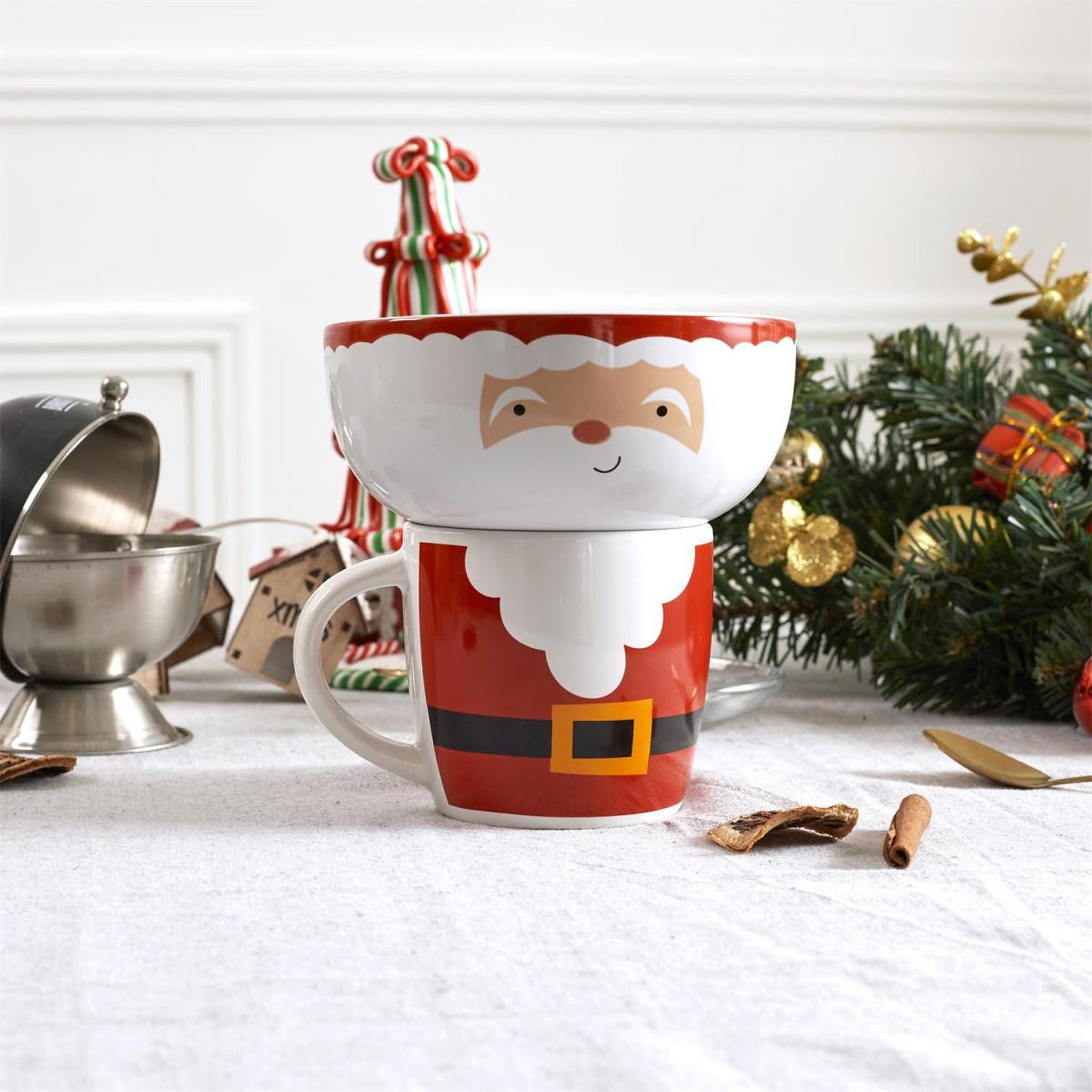 Voir la diapositive 6 : The Home Deco Factory Bol & mug de noël  santa  14cm rouge