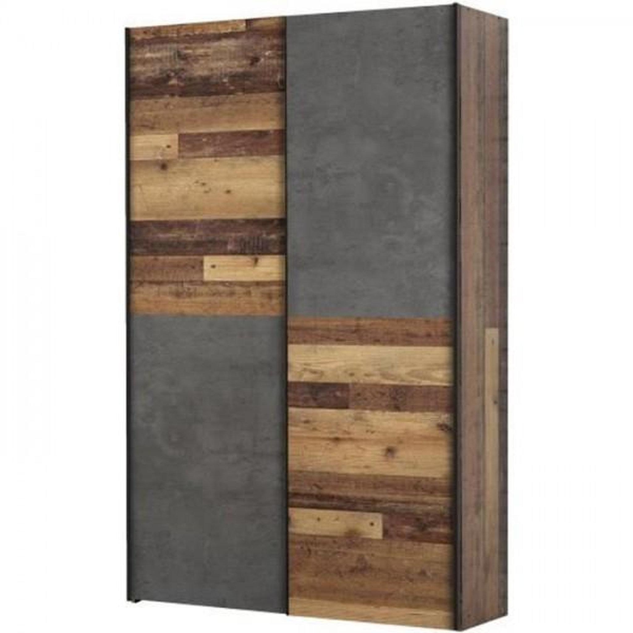MARKET24 Armoire 2 portes coulissantes multifonction - Panneaux de particules - Bois et béton gris - L 120 x P 41,6 x H 190,5 cm - OZZUL