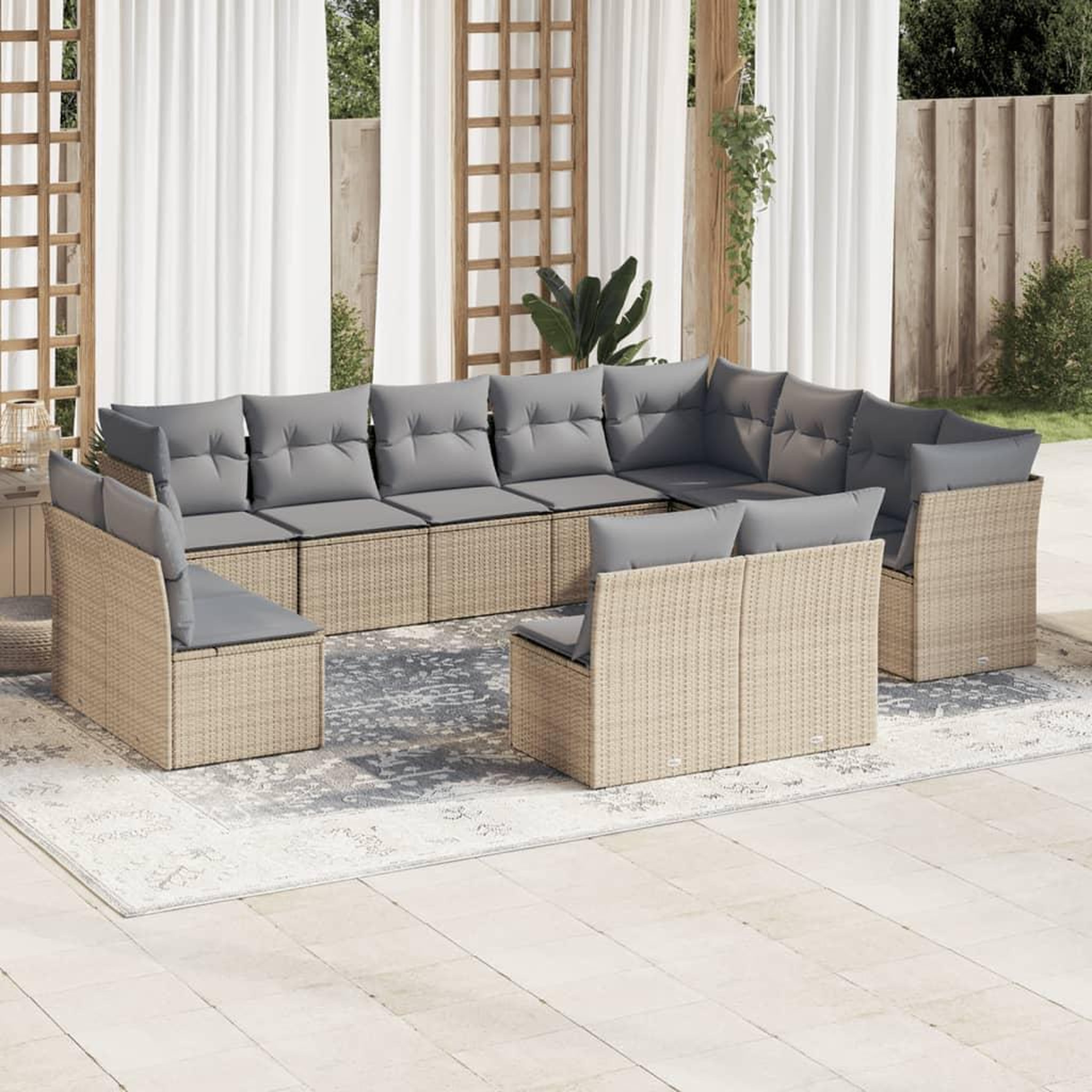 VIDAXL Salon de jardin avec coussins 12 pcs beige resine tressee