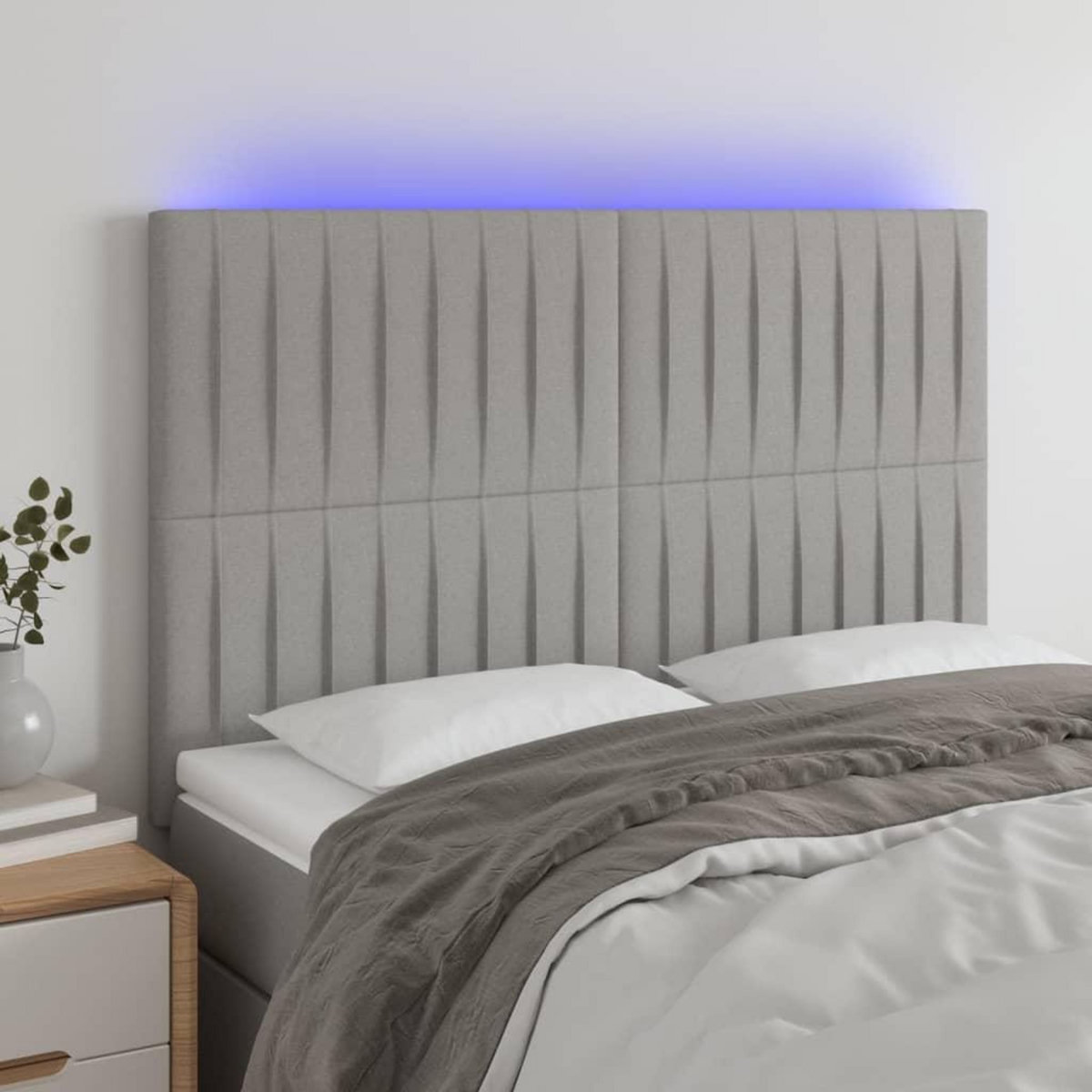 VIDAXL Tete de lit a LED Gris clair 144x5x118/128 cm Tissu