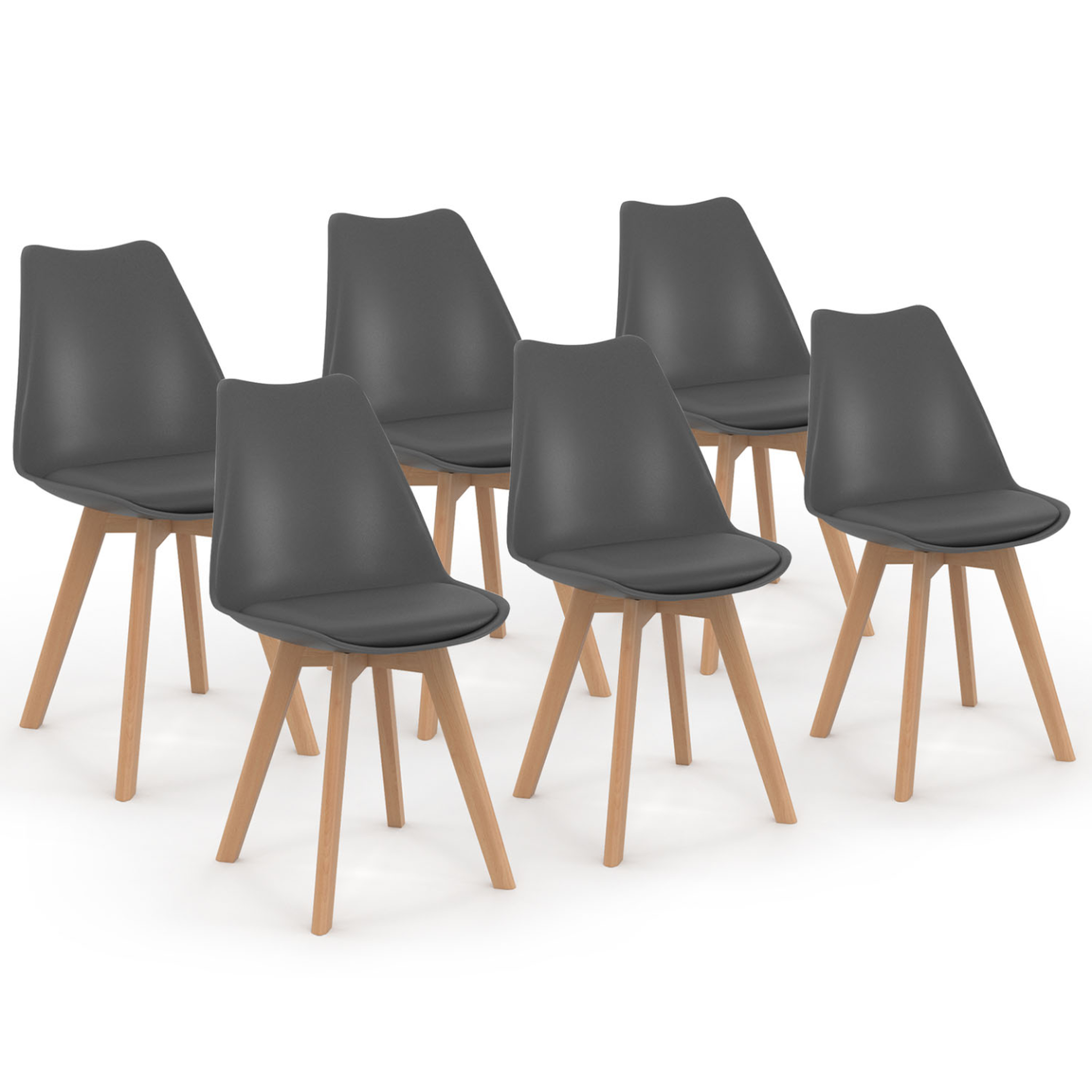 ID MARKET Lot de 6 chaises scandinaves sara gris foncé pour salle à manger