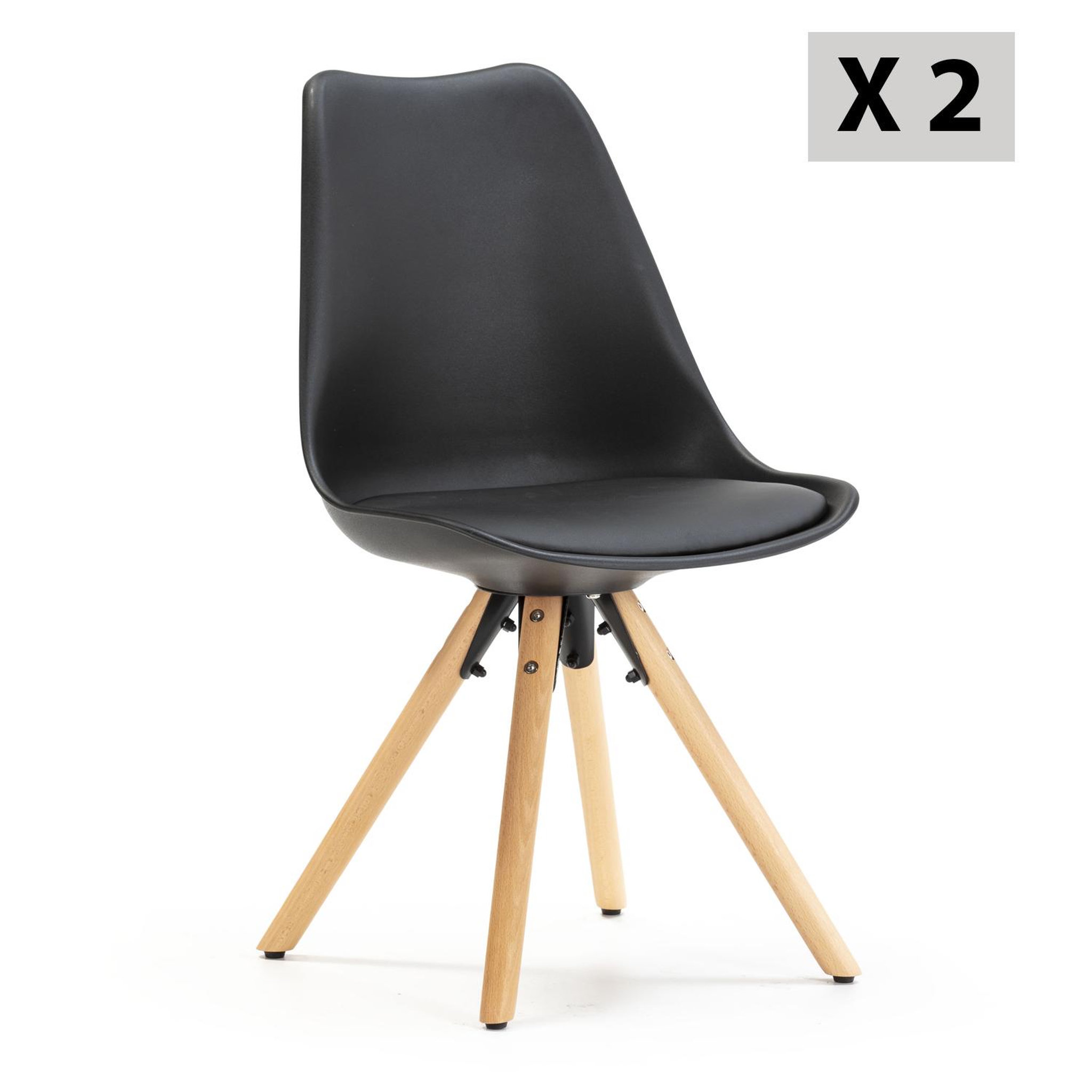 VS VENTA-STOCK Set de 2 chaises Salle à Manger Jeff Style Nordique Noir, 54 cm x 49 cm x 84 cm