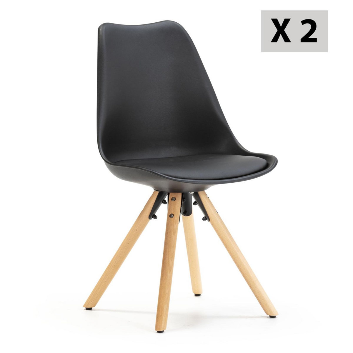 VS VENTA-STOCK Set de 2 chaises Salle à Manger Jeff Style Nordique Noir, 54 cm x 49 cm x 84 cm