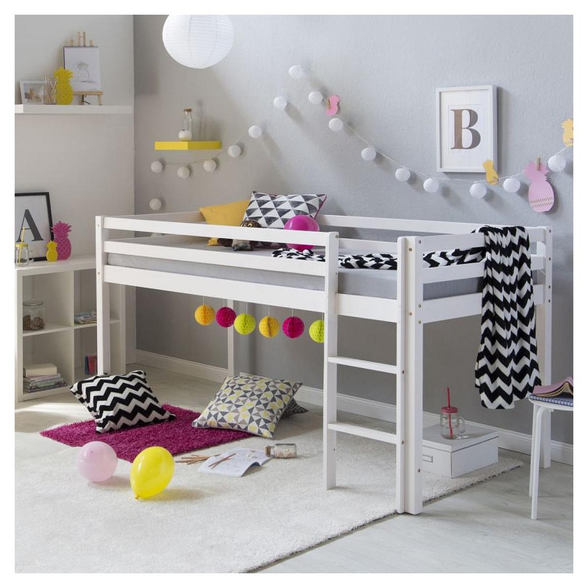 Voir la diapositive 2 : HomeStyle4U Lit mi-haut avec matelas sommier à lattes 90x200
