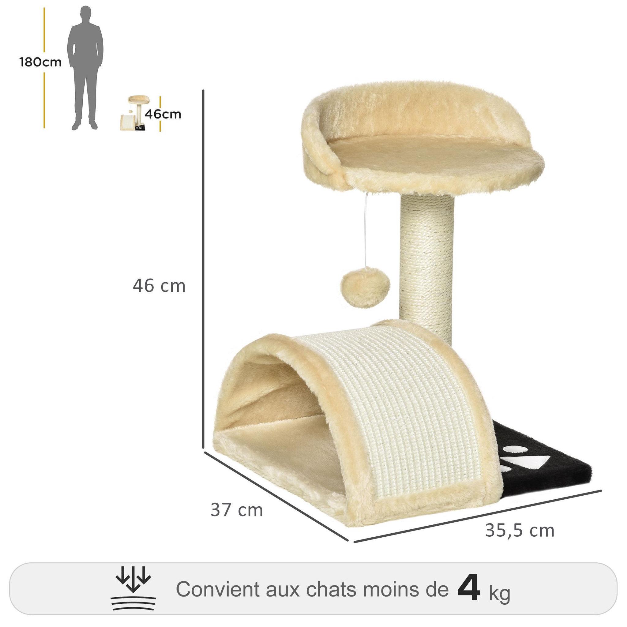 Voir la diapositive 3 : PAWHUT Arbre à chat griffoir grattoir design jeu boule suspendue + plateforme peluche sisal naturel beige