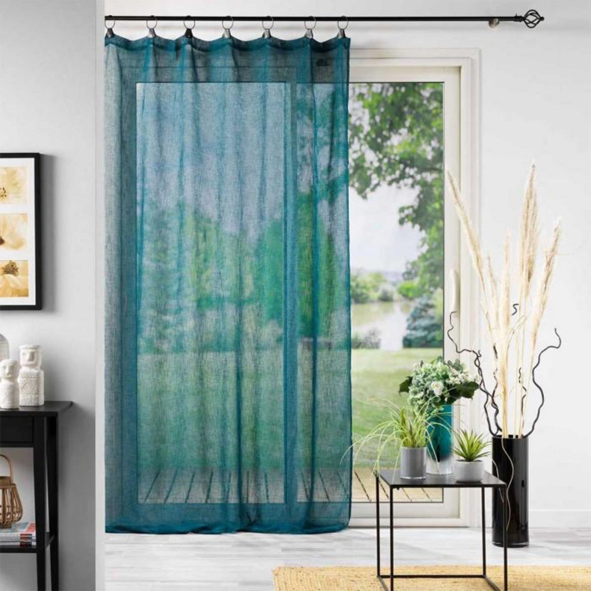 Paris Prix Rideau Voilage à Anneaux  Linka  140x280cm Bleu